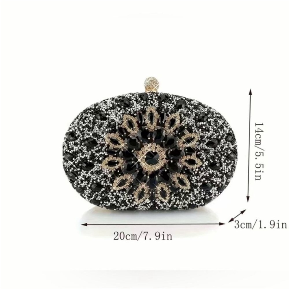 Ramla Black gold Rhinestone Flower Decor Clutch bag purse - Picture 3 of 6